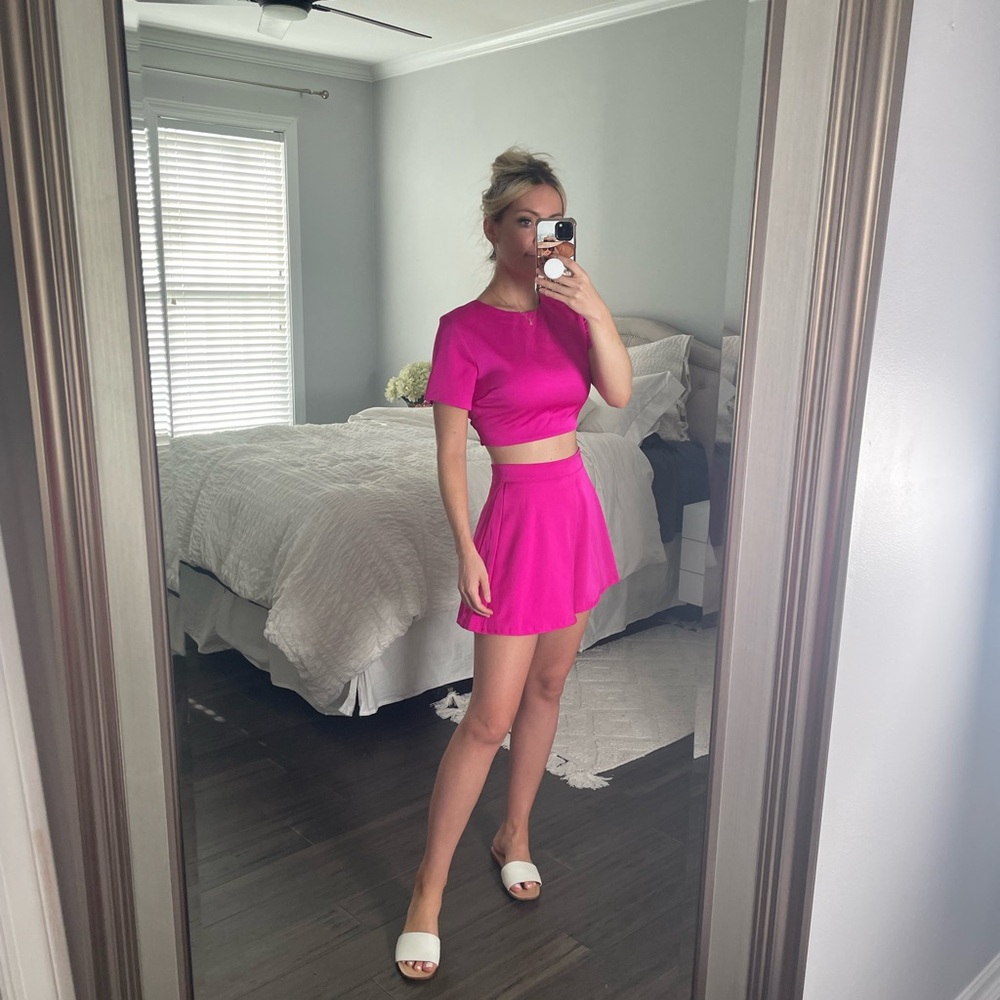 Hot Pink Fuchsia Two Piece Cop Short Set
